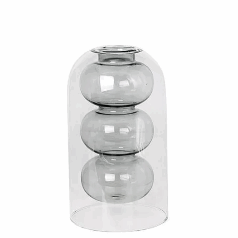 Vaso Vidro Duplo CINZA/TRANSPARENTE 22CM