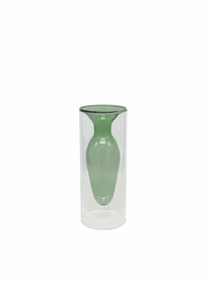 Vaso Vidro Duplo TRANSPARENTE/VERDE 17CM