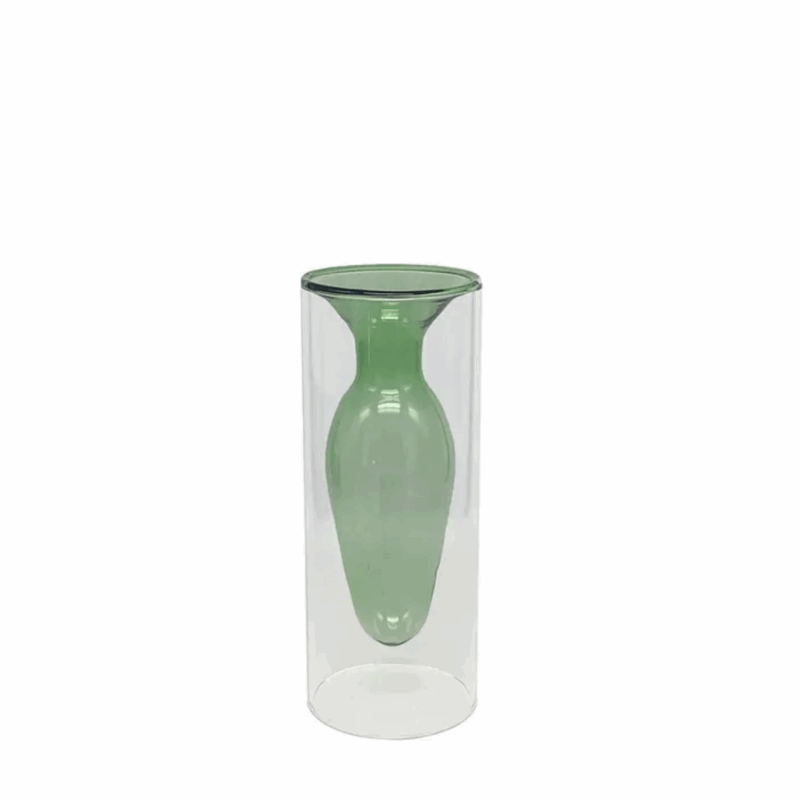 Vaso Vidro Duplo TRANSPARENTE/VERDE 17CM