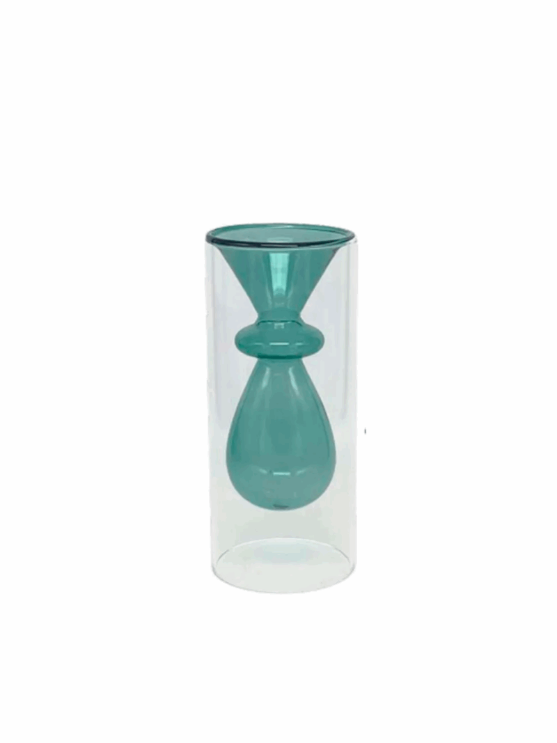 Vaso Vidro Duplo TRANSPARENTE/AZUL 17CM