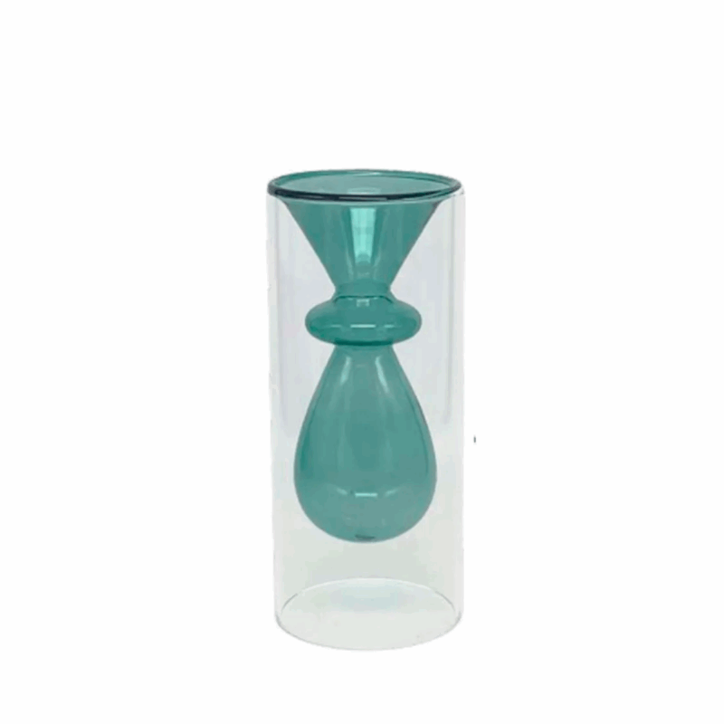 Vaso Vidro Duplo TRANSPARENTE/AZUL 17CM