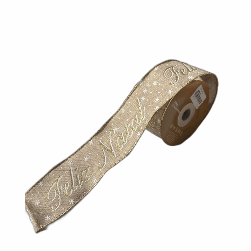 Fita Armada Linho Glitter C/Custura ( BEGE DOURADO)  6,3cmX9,14m