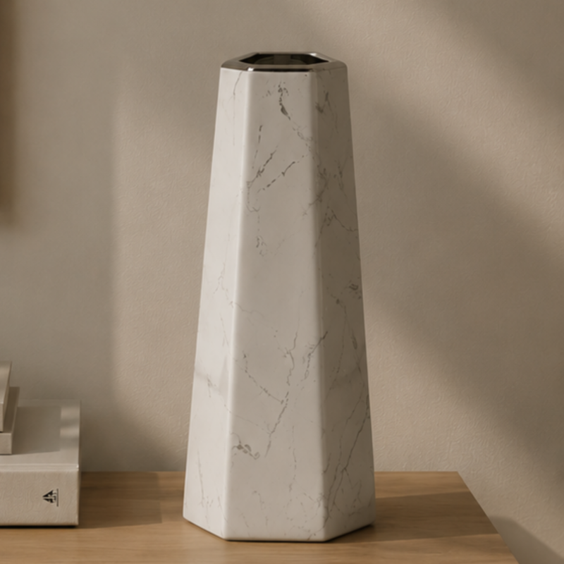 Vaso branco marmorizado M