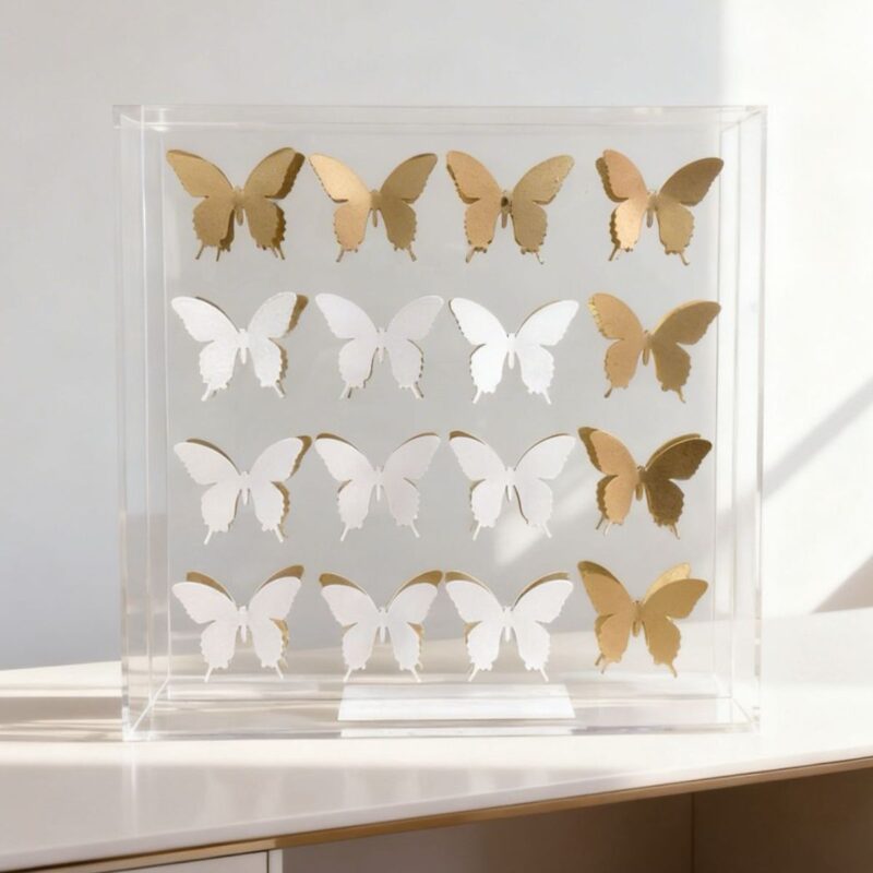 Borboleta acrílico br/dou 20x20x5cm