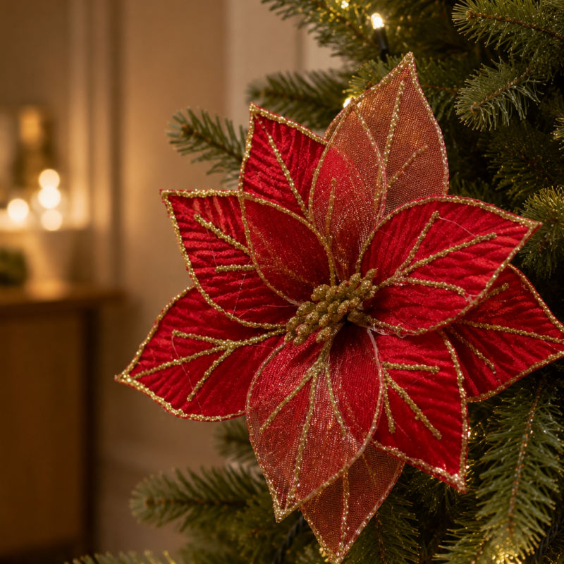 Flor de natal veludo vermelho 19 cm