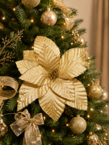 Flor de natal veludo dourado 28cm