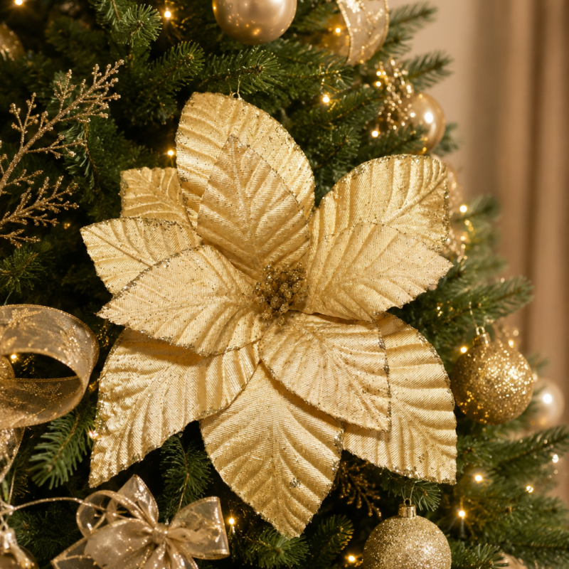 Flor de natal veludo dourado 28cm