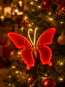 Borboleta iluminada vermelha 40cm com movimento bivolt