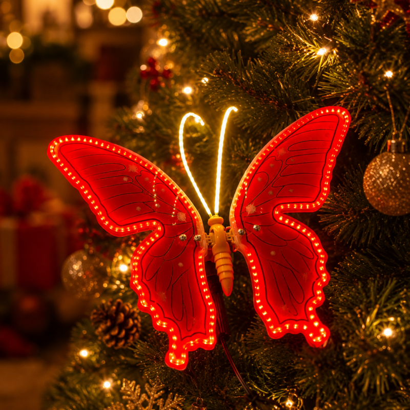 Borboleta iluminada vermelha 40cm com movimento bivolt