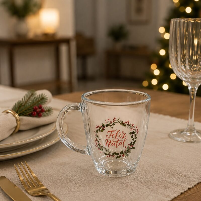 Caneca de vidro natalina