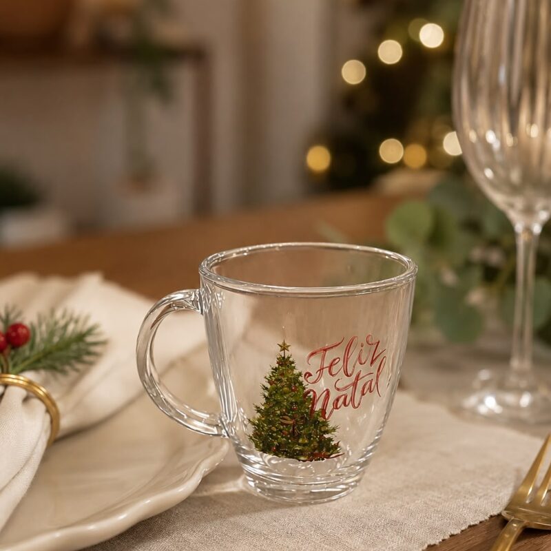 Caneca de vidro natalina